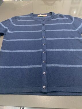 Women’s Navy Striped Button-Front Sweater